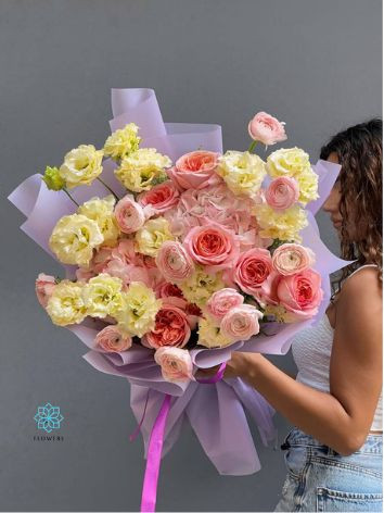 Sarı və Çəhrayı Güllərdən Buket